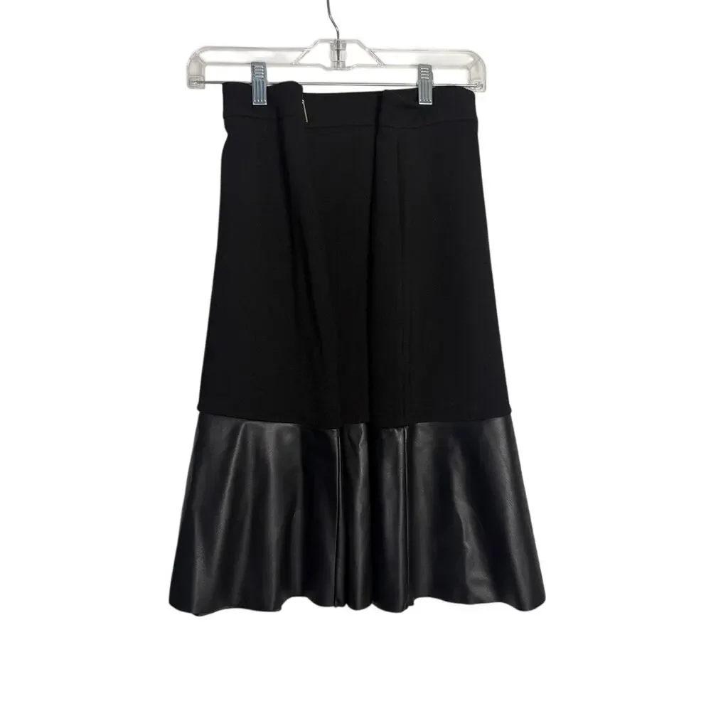 Michael Kors Women Size 2X Black Faux Leather Hem Trumpet Midi Skirt Stretch